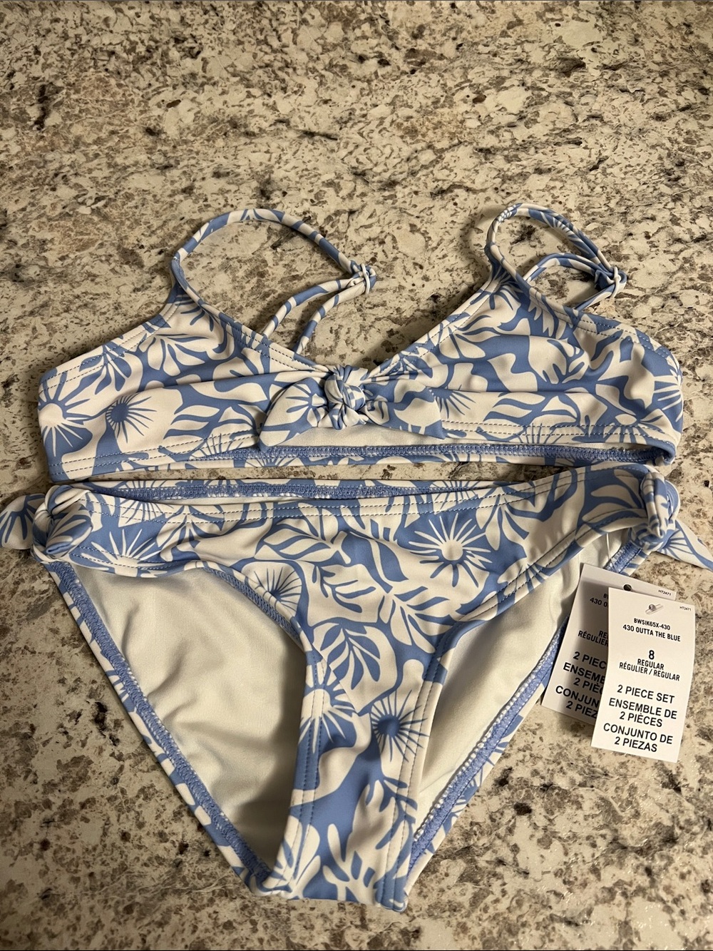 Billabong Girls Blue and White Tropical Floral Bikini Set